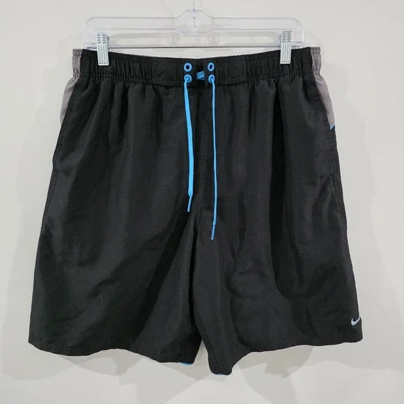 Nike Mens Swim Trunks Size Large Black Logo Embroidered Bathing Suit