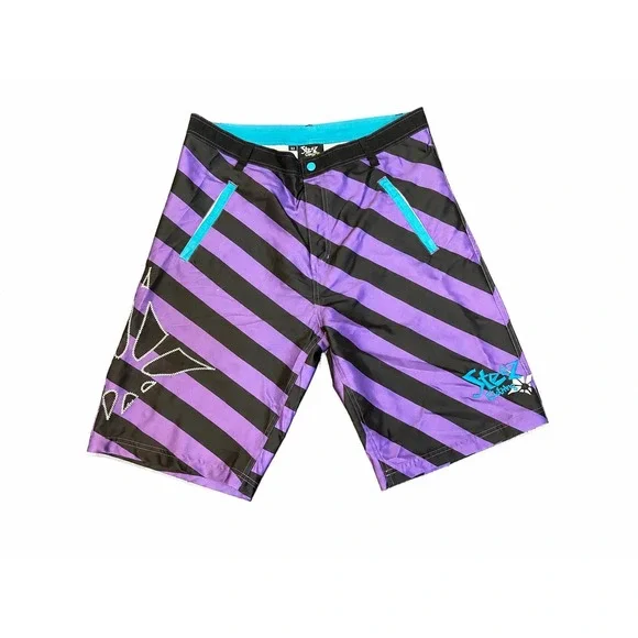 Steez Clothing Purple Black Striped Board‎ Shorts Men's Size 32 Y2K Surf