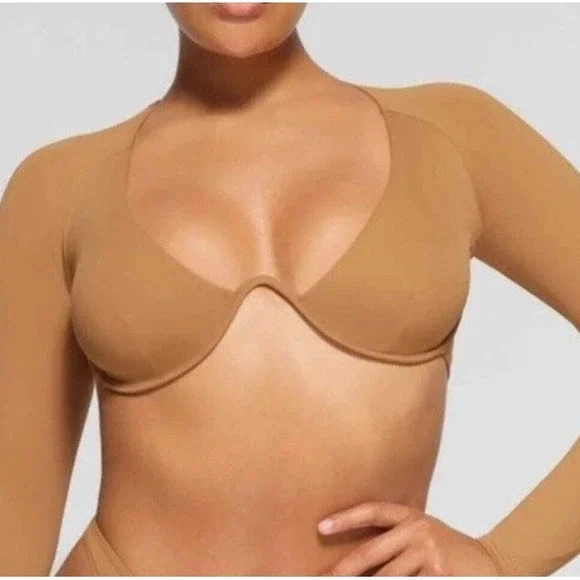 NEW! 3X Skims Women's Recycled Stretch-Nylon Bikini Top In Almond Color