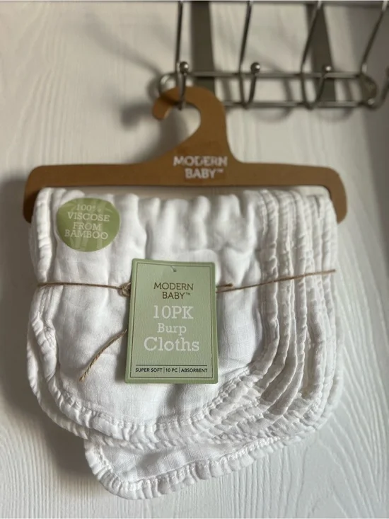Modern Baby 10 pack White Burp Cloths 100% Viscose Bamboo Soft Modern NWT