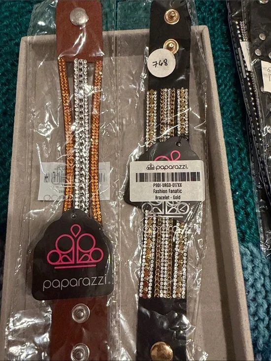 Paparazzi Gold and Brown Layered Rhinestone Snap Bracelet