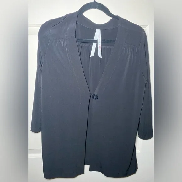 IZOD Silver Crest Black Cardigan Sweater Medium V-Neck Single Button‎ 3/4 Sleeve