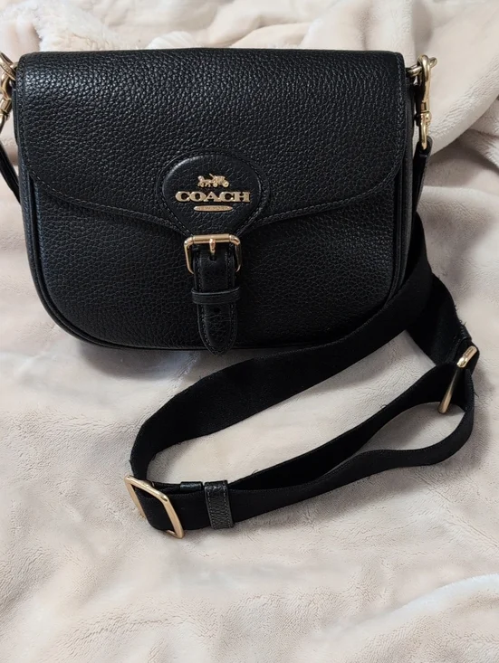 Coach Black Pebbled Leather Saddle Crossbody with Gold Hardware