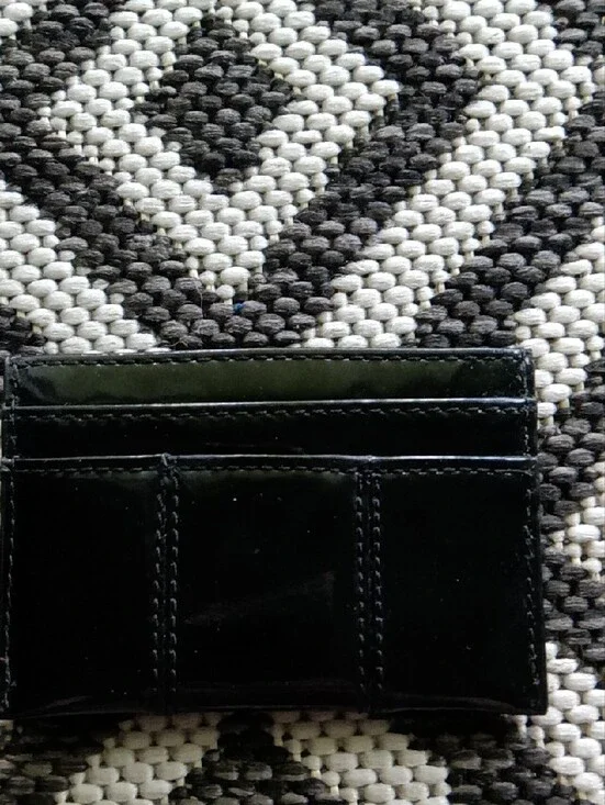 COACH Patent Leather Card Holder with Silver C Accents - Black