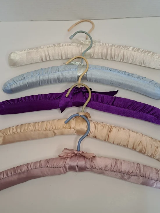Lot of Vintage hangers, 13 Satin, 3 Wooden Pants, 2 Plastic Pants Hangers