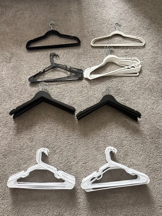 Assorted Black and White Plastic & Velvet Hangers - Multi Pack