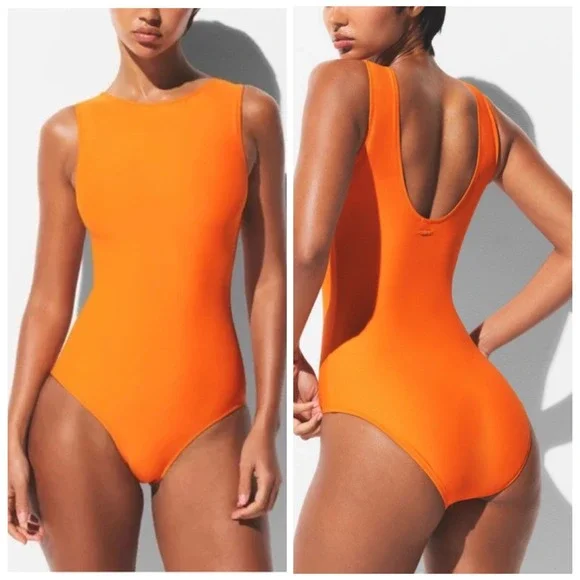 SKIMS Signature Swim High Neck One‎ Piece Tangerine Orange Womens 3X