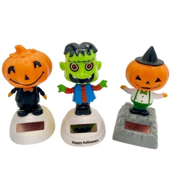 Halloween Lot Of 3 Solar Wigglers Dancing Pumpkin, Frankenstein, Jack O‎ Lantern