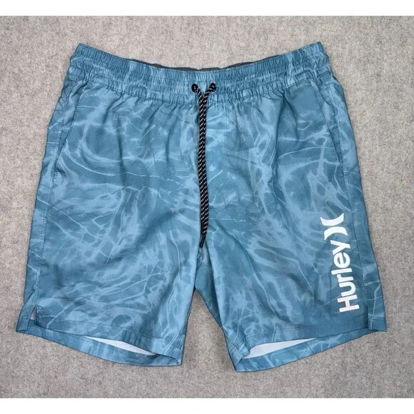 Hurley Men’s Medium Volley Swim Trunks With Built In Shorts And Pockets Blue