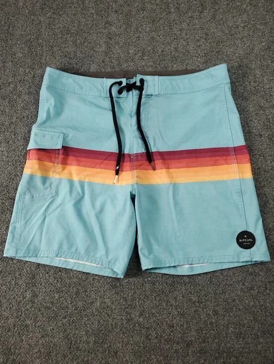 Rip Curl Cove Boardshorts 34 Unlined Swim Trunks Teal Blue Stripe Beach Surf