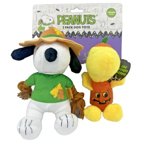 Snoopy Woodstock Halloween Plush Dog Toys 2Pack Peanuts Jack O Lantern Scarecrow