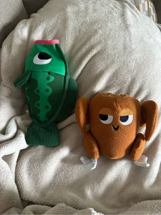 Green Fish and Brown Turkey Plush hide a treat Toy Set