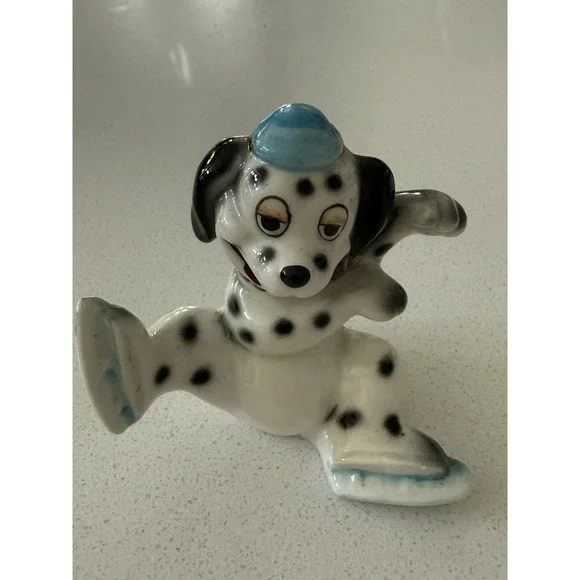 Whimsical Ice‎ Skating Dalmation Dog Porcelain Figurine Black White Japan