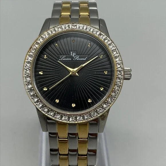 Lucien Piccard Monte Velan Women Watch 31mm Black Dial Two Tone New Battery 6.5