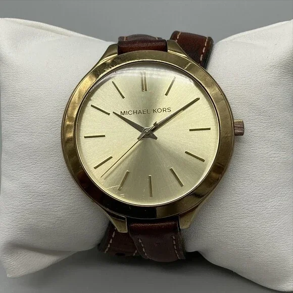 Michael Kors MK2256 Womens Watch 42mm Brown Leather Wrap Strap New Battery