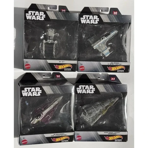 4 Hot Wheels Star Wars Starships Select AT-ST #29 E-Wing #30 Jedi #32 #33