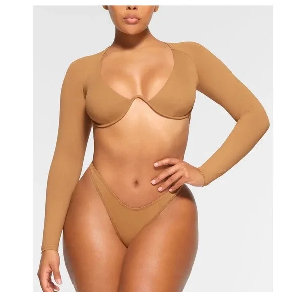 SKIMS Recycled Swim Long Sleeve Underwire Top / Color: Ochre /‎ 2X