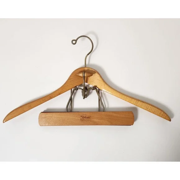 Vintage Setwell Wood Suit Hanger Wishbone Clamp Coat Pants Made USA Heavy Duty