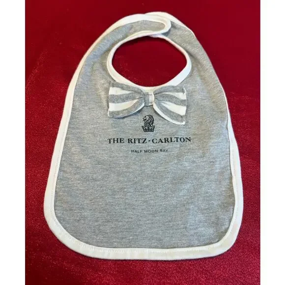 Ritz-Carlton Baby Bib Gray Heather White Striped Bow Tie Infant Rabbit Skins