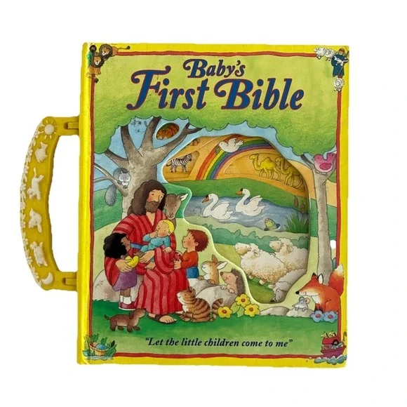 Baby's First Bible Catholic Board Book Peek Trough‎ Windows Carry Handle Vintage