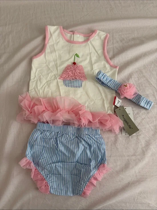 Pink & Blue Cupcake Tank, Bloomers and Headband Set - Kids Accessories