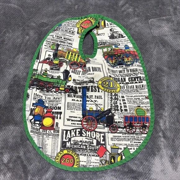 Vintage Handmade Train‎ Railroad Print Infant Toddler Bib