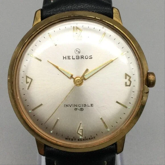 Vintage Helbros Invincible Mens Watch 35mm Silver Tone Anti Magnetic Manual Wind