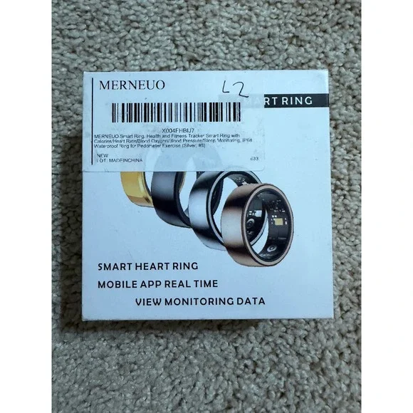 MERNEUO Smart Ring Health Fitness Tracker Heart Rate Sleep Silver Size 8 NEW