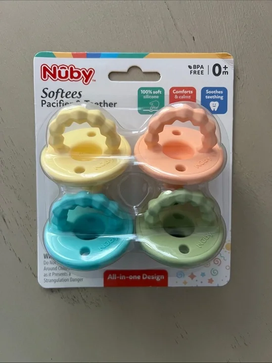Nûby Softees Pastel Teething Pacifiers - Yellow, Peach, Blue, Green