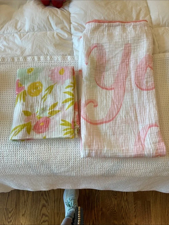cloud island Floral & Script Muslin Swaddles in Pink, Yellow, Green