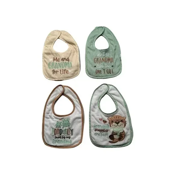 NEAT SOLUTIONS 4 Pack Infant Baby Bibs‎ Cuddlin' With Grandma Terry Cotton (353)