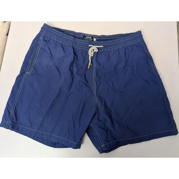 Vilebrequin Mens Luxury Swim Shorts XXL Solid Navy Blue Distressed Inner Mesh