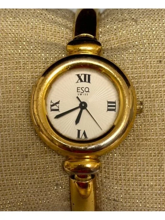ESQ Swiss Women Watch Gold Tone Bangle Band 25MM Round Dial New Battery 6