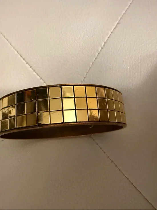Gold Tone Bangle Bracelet With Gold Tone Squares