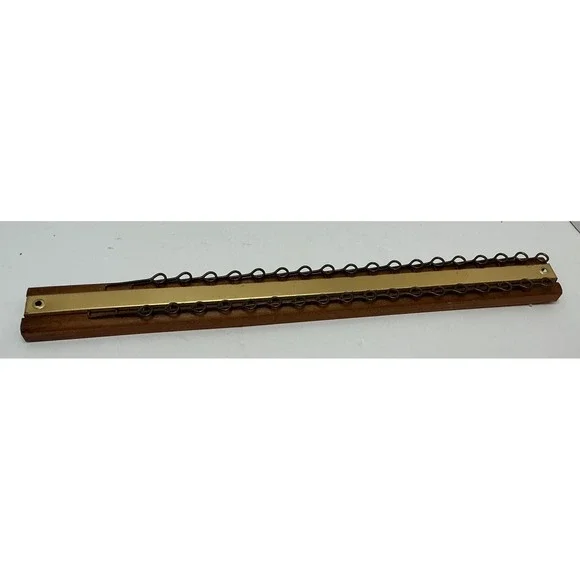 Vintage Tie Rack Belt Organizer Wood Brass Wall‎ Mount 18 Inch Mid Century