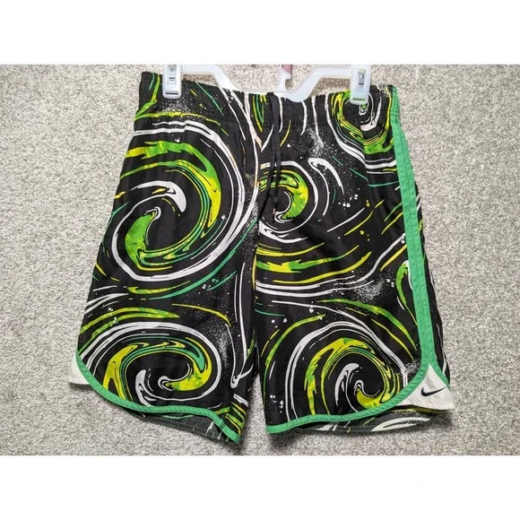 Men's  Nike Swim Board Swim Shorts Black Neon Green Swirl Size L Fits LARGE