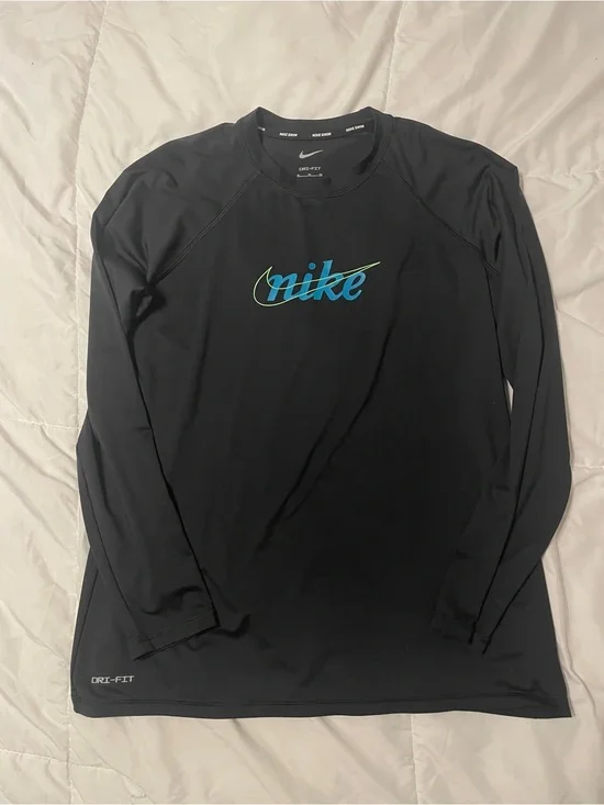 Nike Black Dri-FIT Long Sleeve Tee with Blue & Green Logo