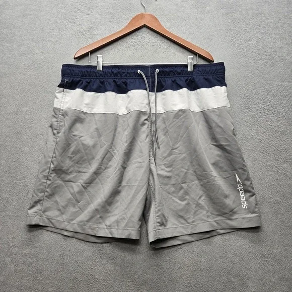 Speedo Men Swimwear XXL Gray Swim Trunks Colorblock Brand Logo Activewear 7