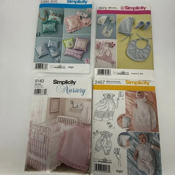 4 LOT! Simplicity 9140~2457-2673-2385‎ Baby Blankets Clothing Pillow Bib