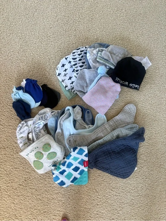 Baby Boy Hats, Bibs & Mittens Set - Newborn