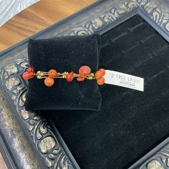 NWT Peyote Bird Free Spirit Southwestern Style Bracelet Coral Corded 7