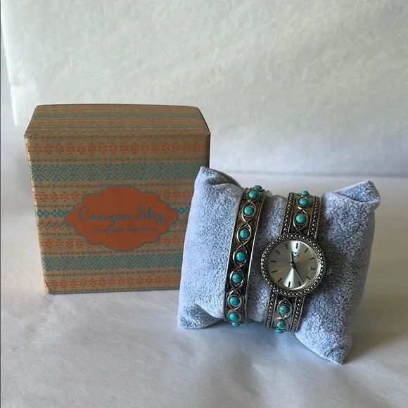 Stylish‎ Silver Watch and Bangle Set