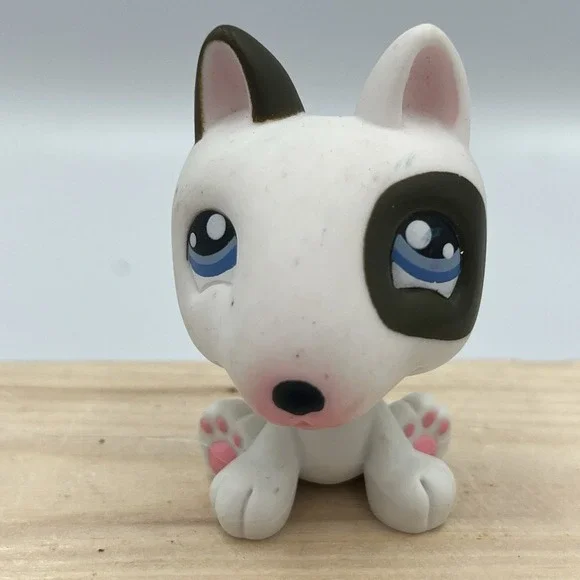 Littlest Pet Shop White Black Bull Terrier Dog Blue Eyes No‎ #1664 Vintage 2004