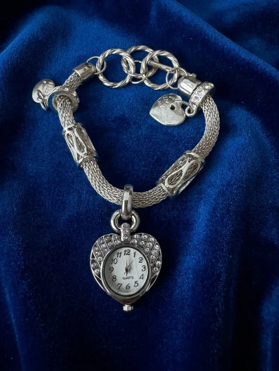Silver Heart Charm Bracelet Watch - Women Accessories