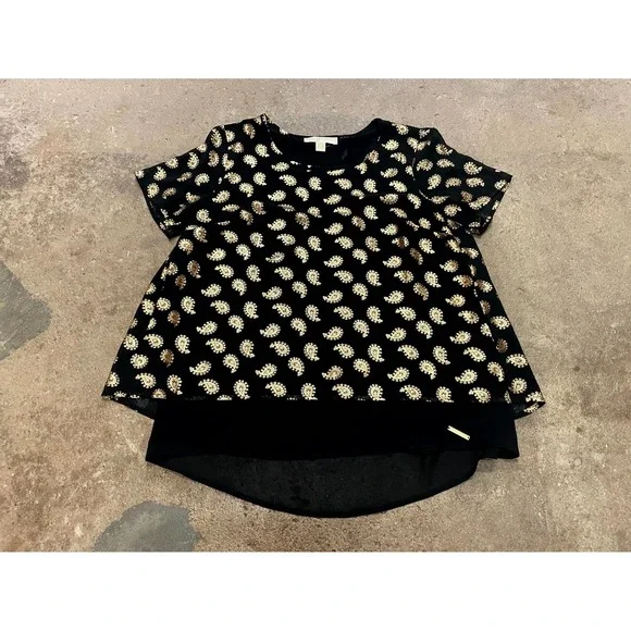 Michael Kors‎ Blouse Top Womens Medium Black Chiffon Paisley Print Double Layer