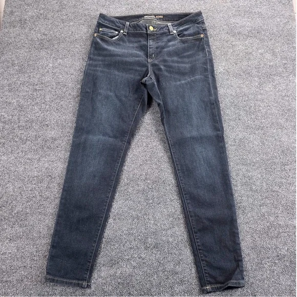 Michael Kors‎ Mens Dark Indigo Skinny Jeans Size 10 Gold Hardware Stretch Denim