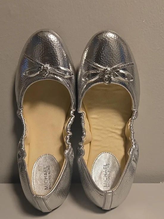 Michael Kors Metallic Silver Bow Ballet Flats