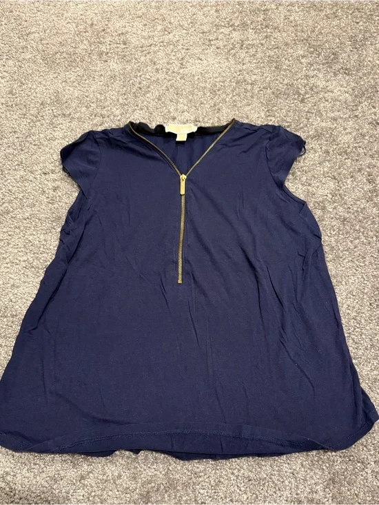 Michael Kors Navy Short Sleeve Tee with Gold Zip Pull