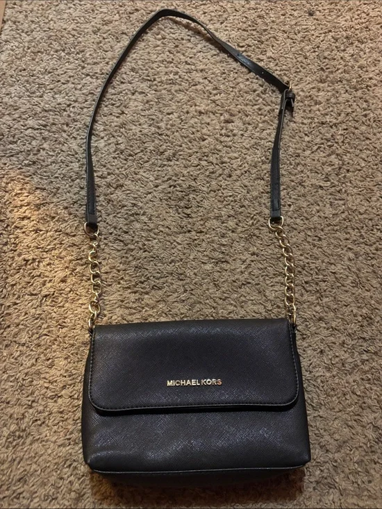 Michael Kors Black Crossbody with Gold Chain Accents