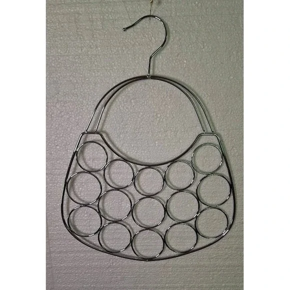 Chrome Metal Handbag Shaped Scarf Hanger 15 Ring Accessory Organizer Closet